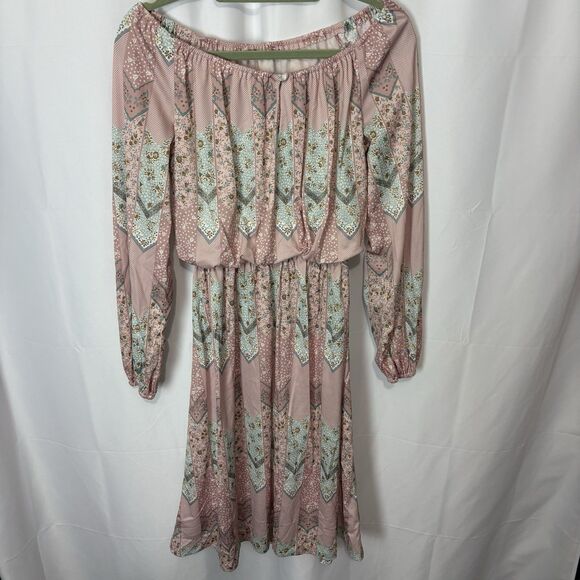 Vintage 70s Boho Floral On/Off-Shoulder Midi Dress Hippie Peasant Style SM/MD - Picture 7 of 7